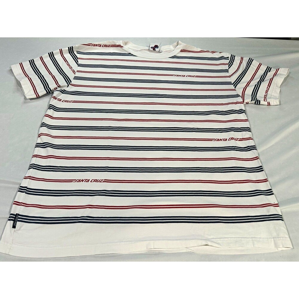 Vintage 90s Santa Cruz Skateboards T Shirt Mens XL Striped Skate Surf Streetwear